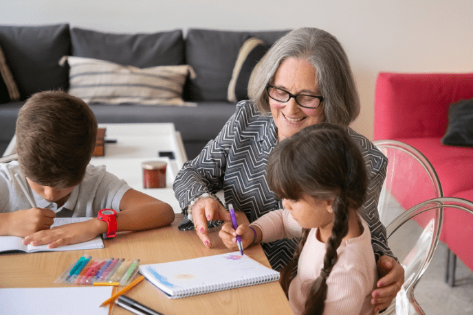 grandma coloring with grandchildren